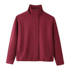 Women's Boxy Short Jacket with High Stand Collar and Concealed Zipper Fashion Glam