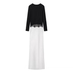 Women's maxi dress with contrasted top, lace insert and long sleeves Fashion Glam