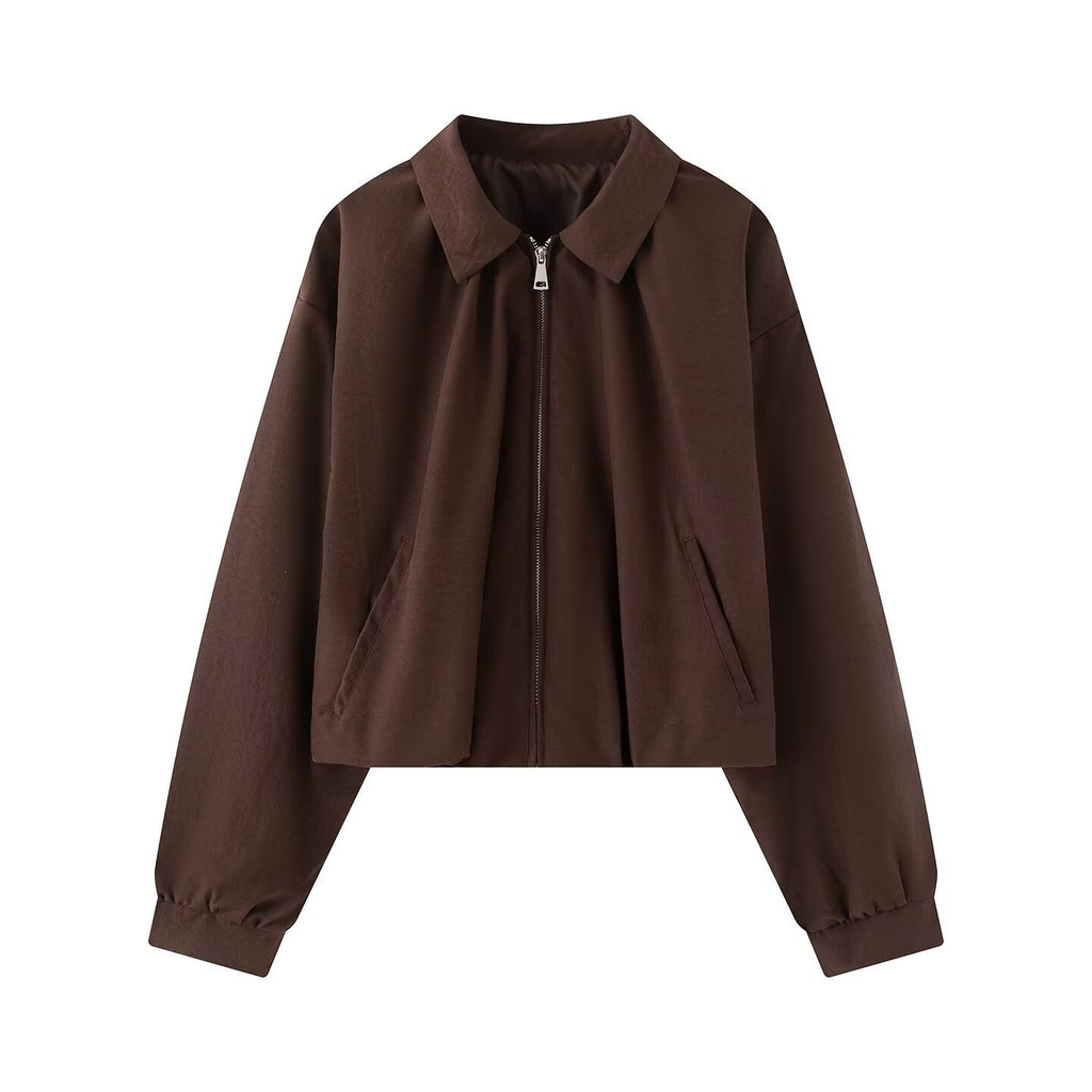 Women's short jacket in cropped bomber style with Kent collar, softshell look and elastic cuffs Fashion Glam