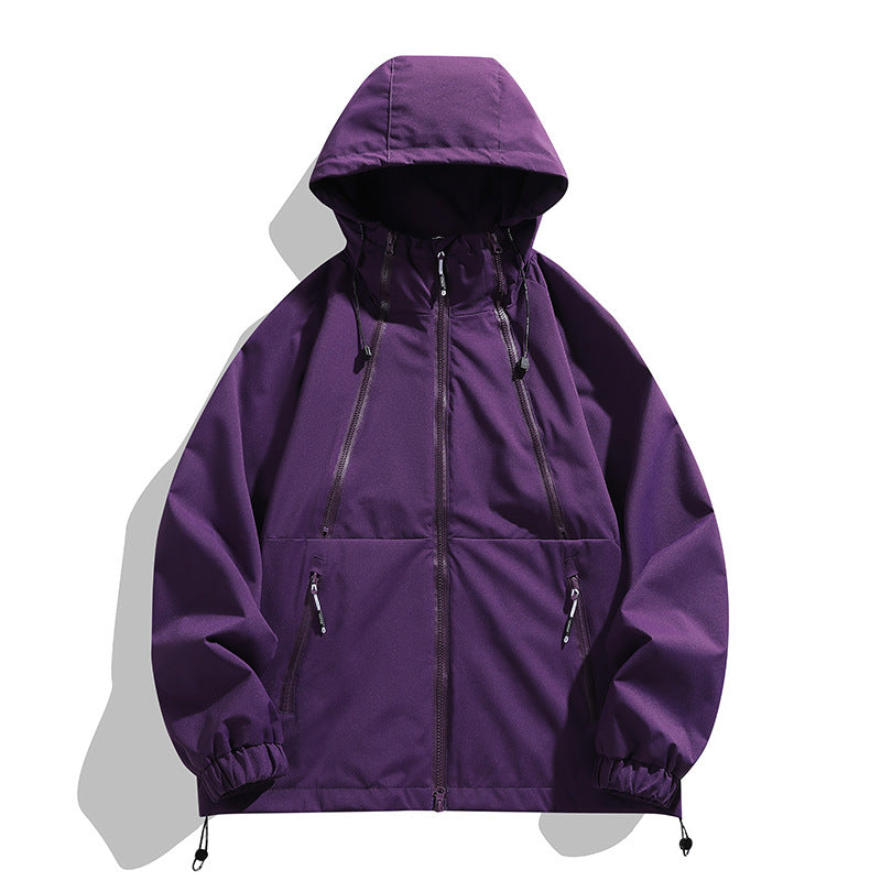 Unisex Lightweight Hooded Windbreaker with Water-Repellent Surface, Zipper Pockets and Drawstring Fashion Glam