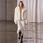 Women Cropped Faux Fur Jacket with XXL Lapel and Dense Long Pile Fashion Glam