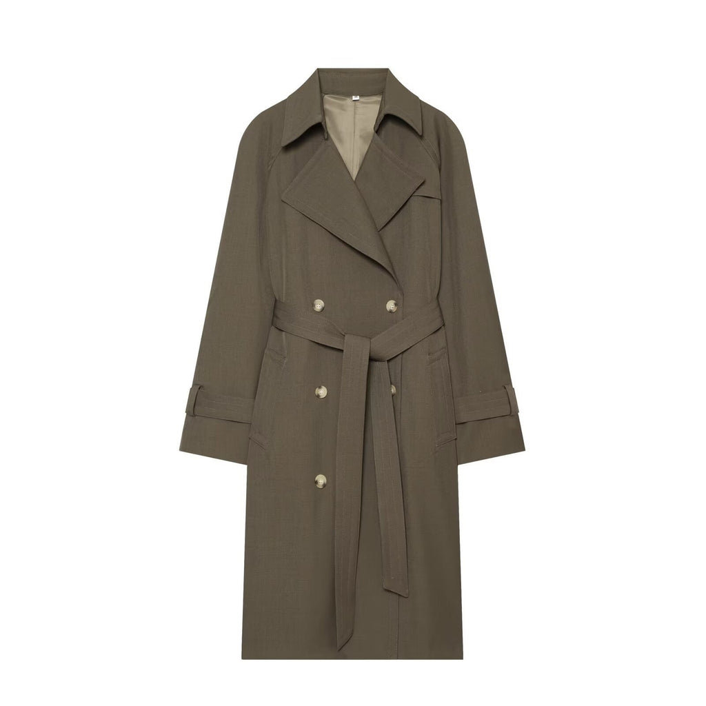 Women's Double-Breasted Trench Coat with Waist Belt and Raglan Sleeves Fashion Glam