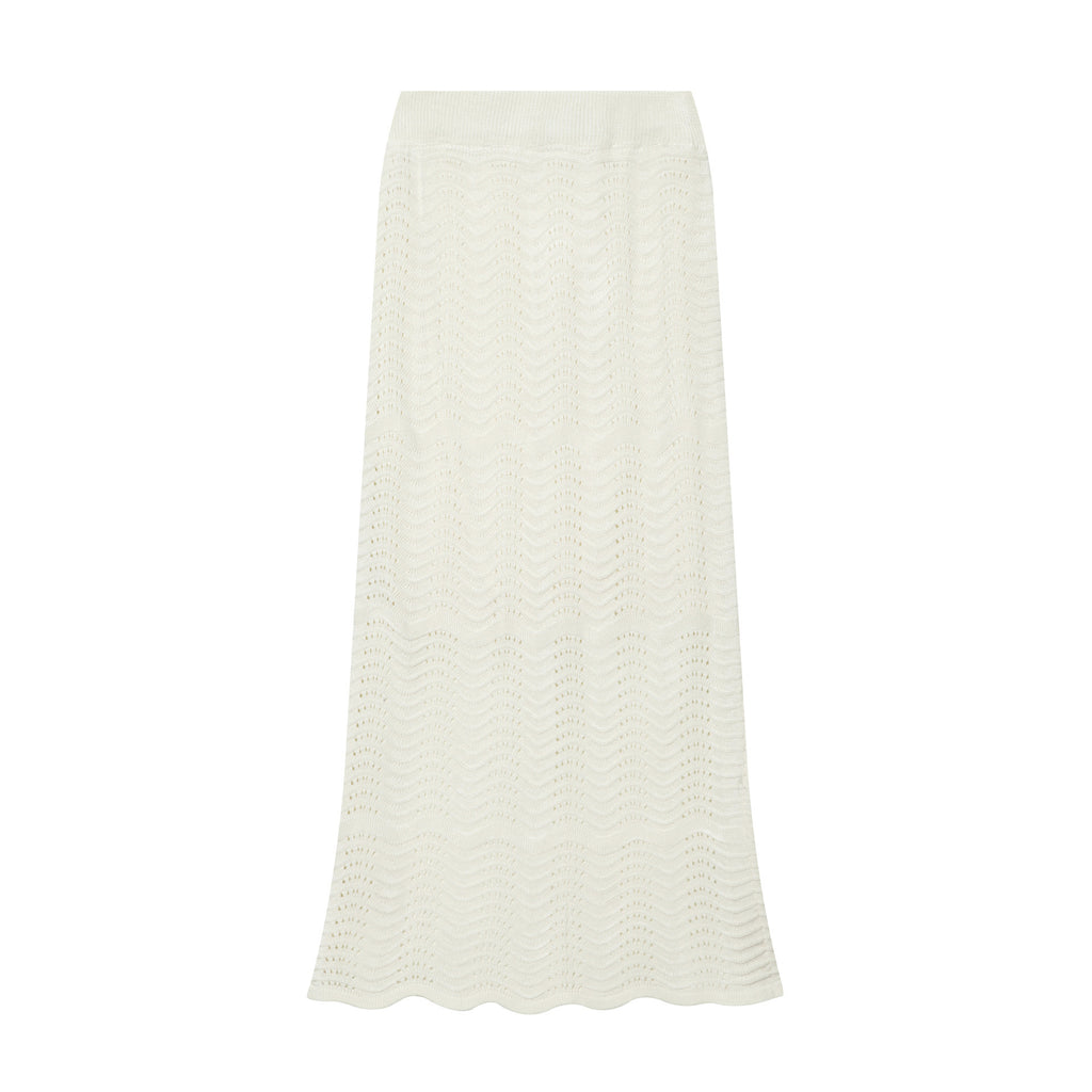 Women Two-Piece Crocheted Knit Set with V-Neck and Midi Skirt Fashion Glam