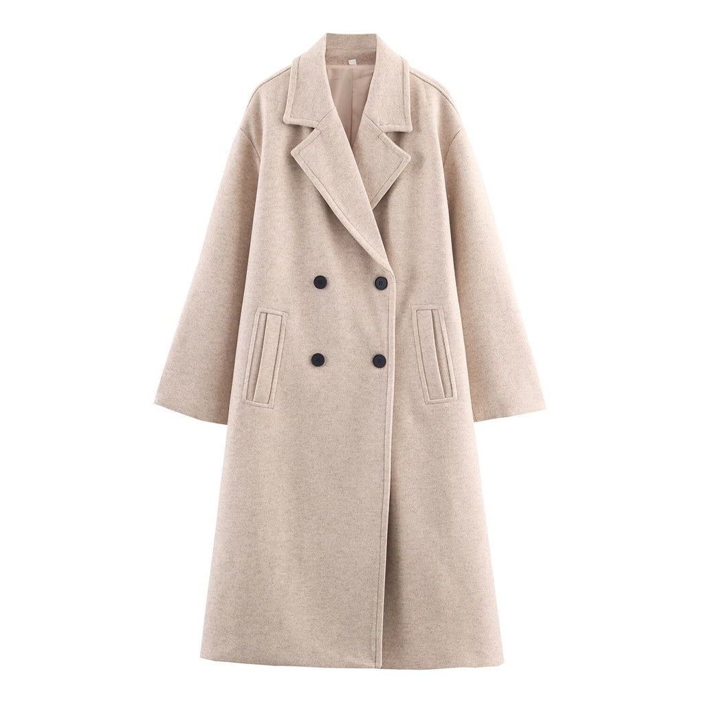 Women's Double-Breasted Oversized Coat with Notched Lapels and In-seam Pockets Fashion Glam