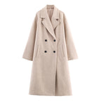 Women's Double-Breasted Oversized Coat with Notched Lapels and In-seam Pockets Fashion Glam