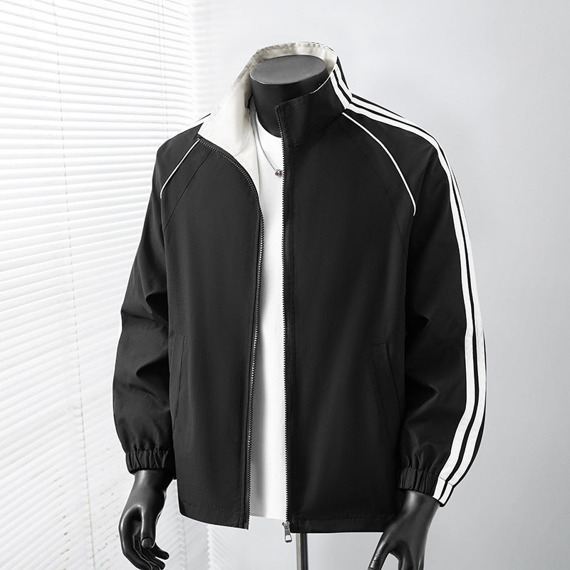 Men's Light Track Blouson Jacket with Stand-Up Collar and Contrast Stripes Fashion Glam