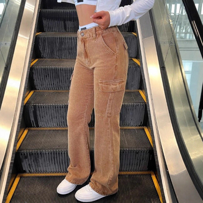 Women's High-Waisted Corduroy Cargo Palazzo Pants with Wide Leg and Flap Pockets Fashion Glam
