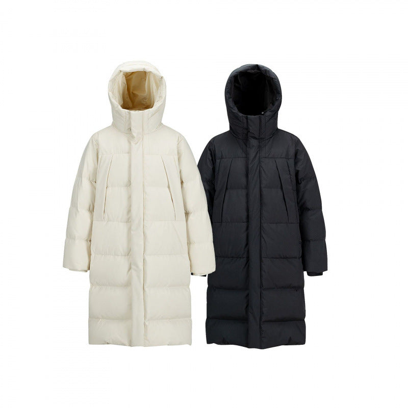 Women Longer quilted down coat with high hood and concealed zipper placket Fashion Glam