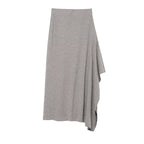 Women's Asymmetrical Midi Skirt made of Fine Knit with Draped Side Slit Fashion Glam