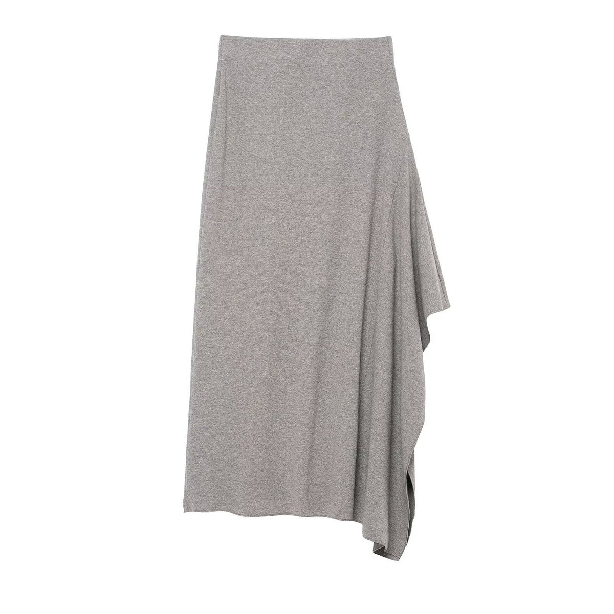 Women's Asymmetrical Midi Skirt made of Fine Knit with Draped Side Slit Fashion Glam