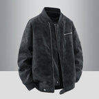 Men's Suede Look Bomber Jacket with Full Zip, Rib Collar and Utility Pockets Fashion Glam