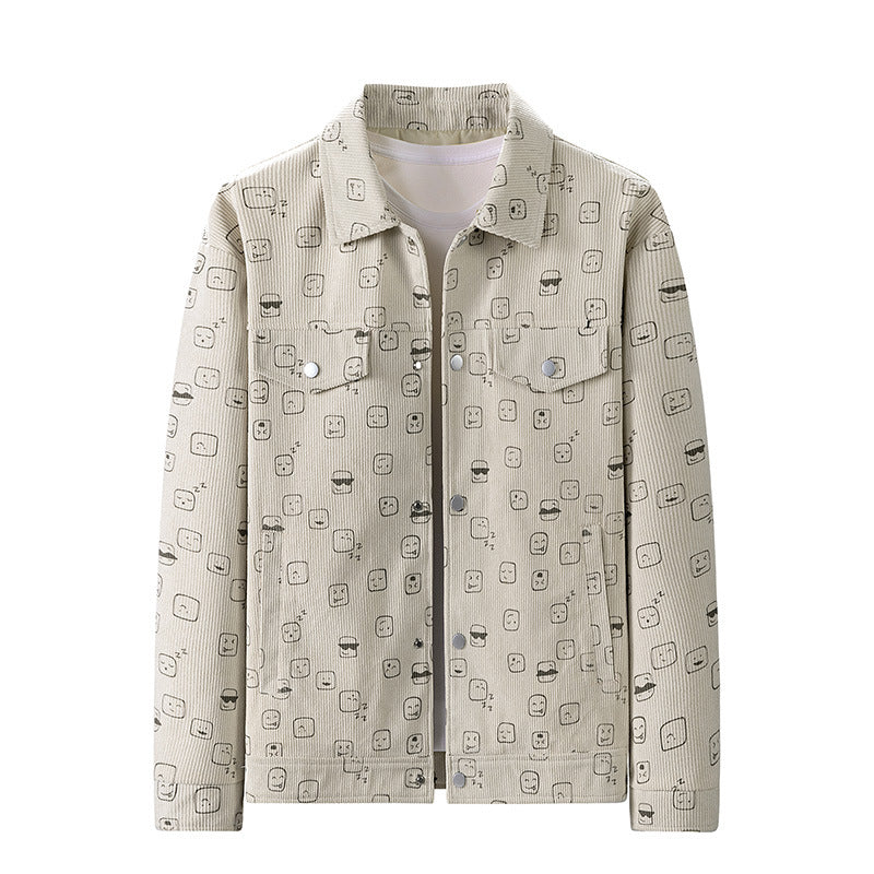 Men's cord jacket made of fine corduroy with allover print, snap button placket and flap pockets Fashion Glam