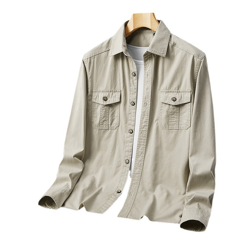 Men's Lightweight Cotton Utility Shirt Jacket with Flap Pockets and Full Button Placket Fashion Glam