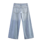Women's High-Waisted Wide Jeans Culotte with Side Panel Inserts Fashion Glam