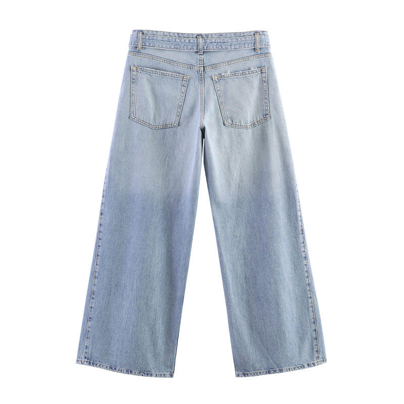 Women's High-Waisted Wide Jeans Culotte with Side Panel Inserts Fashion Glam