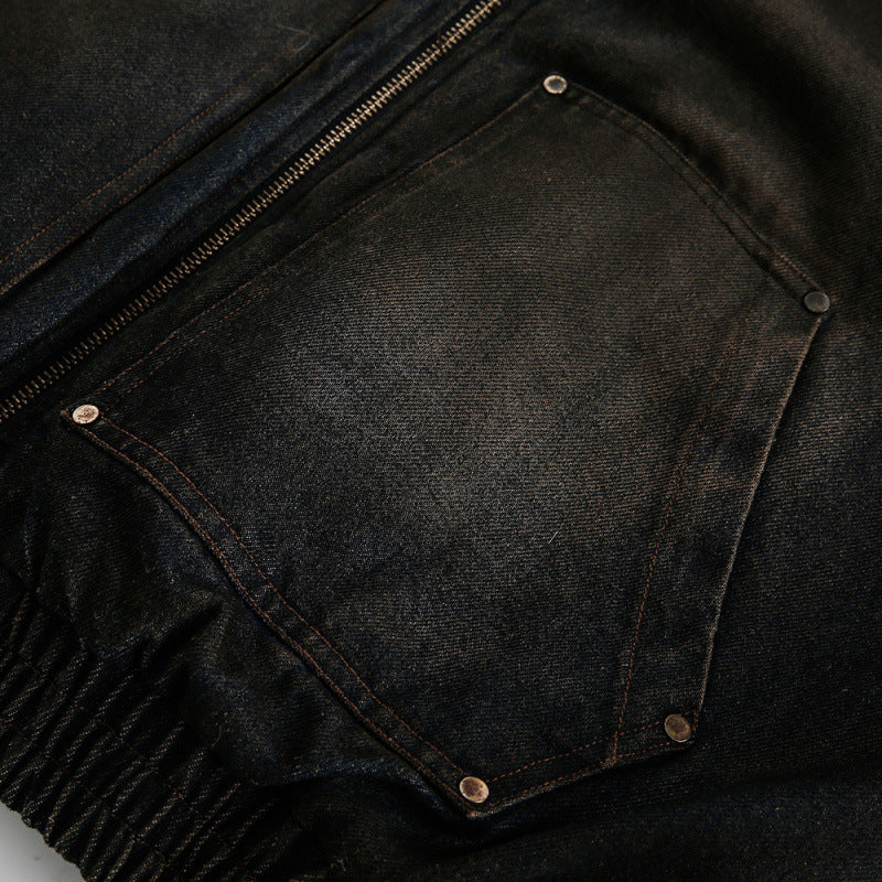 Men's Padded Bomber Jacket with Teddy Lining, Hood and Used Finish Fashion Glam