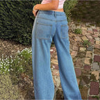 Women's wide High-Waist denim jeans with side contrast stripe Fashion Glam
