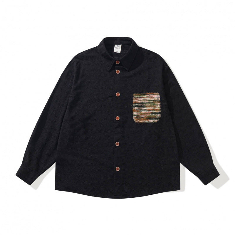 Unisex structured knit shirt jacket with boxy oversized cut and contrasting chest pocket Fashion Glam
