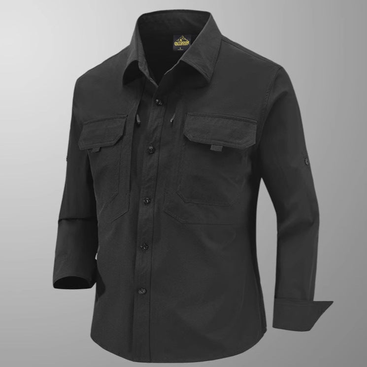 Men's Technical Field Shirt with Ripstop Structure, Chest Pockets and Roll-Up Sleeves Fashion Glam