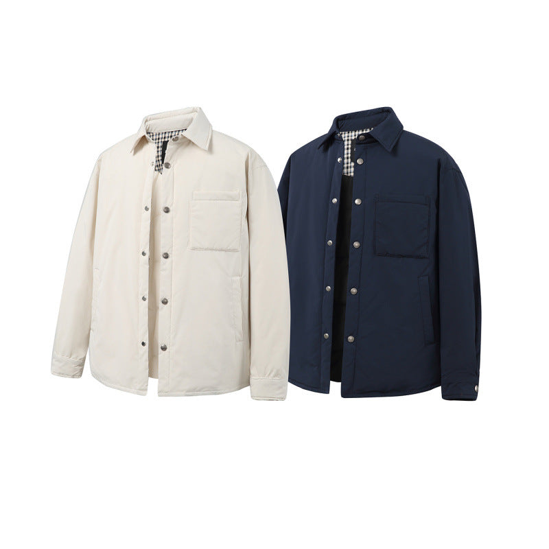 Unisex Boxy padded shirt jacket with snap buttons, chest pocket and thermal lining Fashion Glam