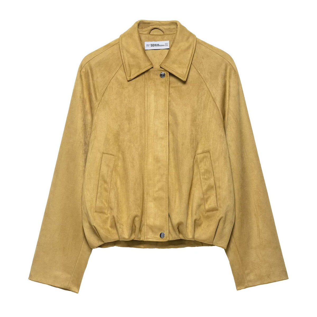 Women's short-cut suede look bomber jacket with raglan sleeves and elastic hem Fashion Glam