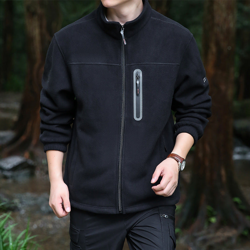 Men's Breathable Microfleece Jacket with Water-Repellent Chest Zip Placket and Stand-Up Collar Fashion Glam