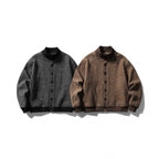Unisex Boxy Knit Jacket in Bomber Style with Stand Collar and Button Placket Fashion Glam
