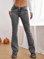 Women’s high-waisted flared jeans with pearl appliqué and shaping waistband Fashion Glam