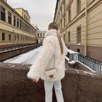 Ladies Short Boxy Faux-Fur Cardigan with Dense High Pile and Open Front Fashion Glam