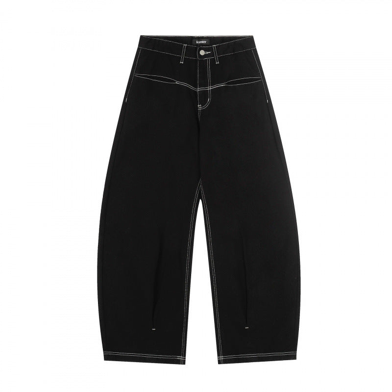 Women Wide Cropped Balloon Jeans with High Waist and Visible Contrast Stitching Fashion Glam