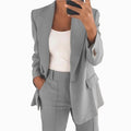 Women's Two-Piece Business Suit with Oversized Blazer and High-Waisted Pleated Trousers Fashion Glam