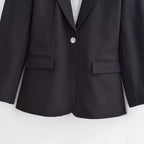 Women's Tailored Single-button Blazer with Shawl Collar and Flap Pockets Fashion Glam