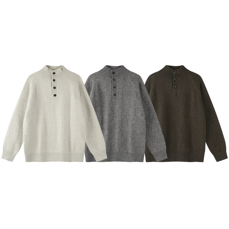 Unisex Structured Half-Zip Knit Sweater with Henley Button Placket and Raglan Sleeves Fashion Glam