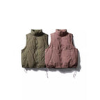 Ladies Lightly Padded Sleeveless Stand Collar Vest with Drawstring Hem Fashion Glam