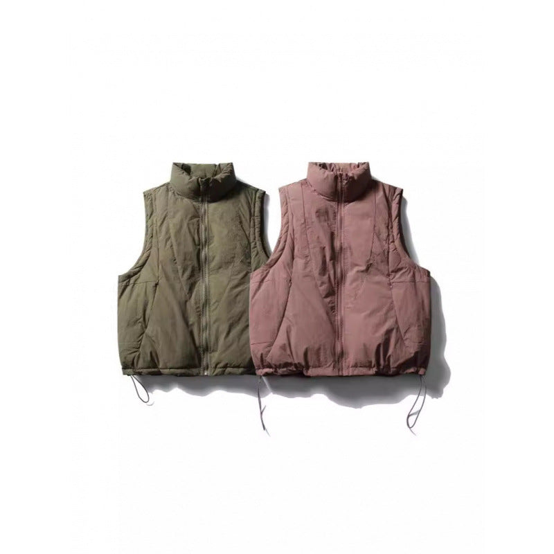 Ladies Lightly Padded Sleeveless Stand Collar Vest with Drawstring Hem Fashion Glam