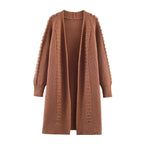 Women Longline Knit Cardigan with Pearl Trim and Ribbed Cuffs Fashion Glam