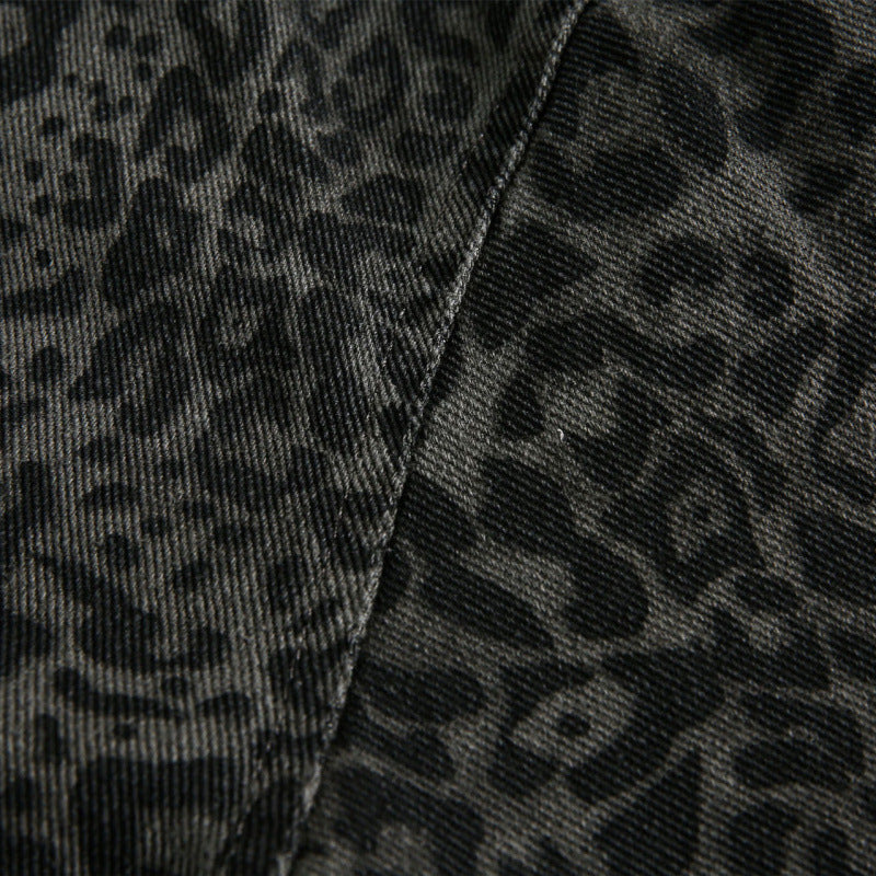 Men's Loose Boxy Jacket with Leopard Print, Full Zip and Elastic Hem Fashion Glam