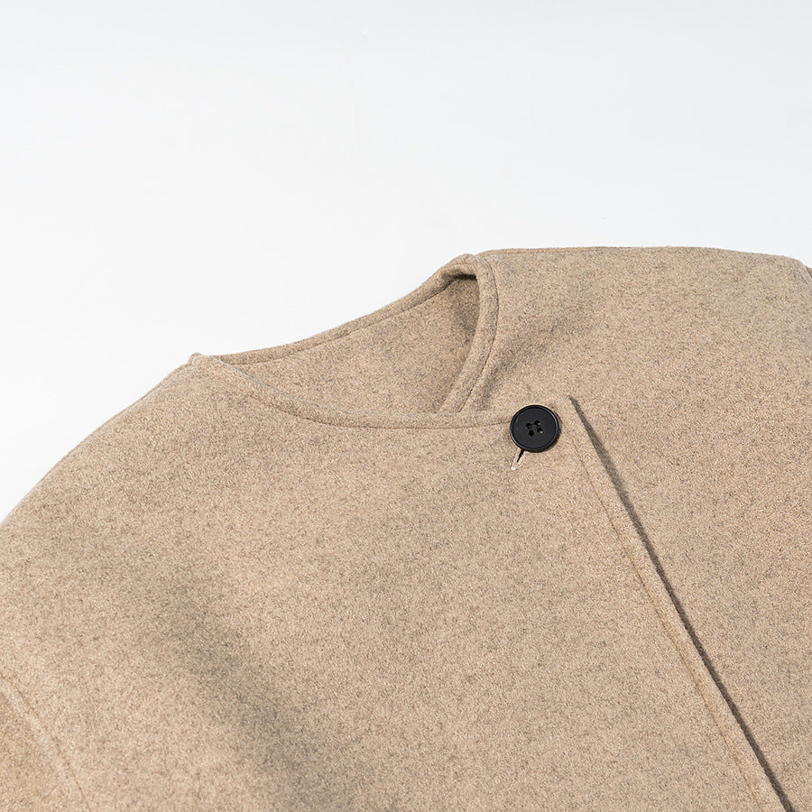 Women's short-cut boxy wool blend blazer with asymmetrical button placket Fashion Glam