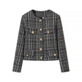 Women Tailored Short Jacket made of Boucle Tweed with Golden Decorative Buttons Fashion Glam