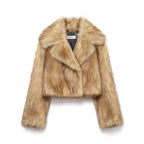Women's Short Fitted Faux Fur Blouson with Wide Shawl Collar Fashion Glam