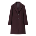 Women's Longline Single-Breasted Wool Blend Coat with Notched Collar and Welt Pockets Fashion Glam