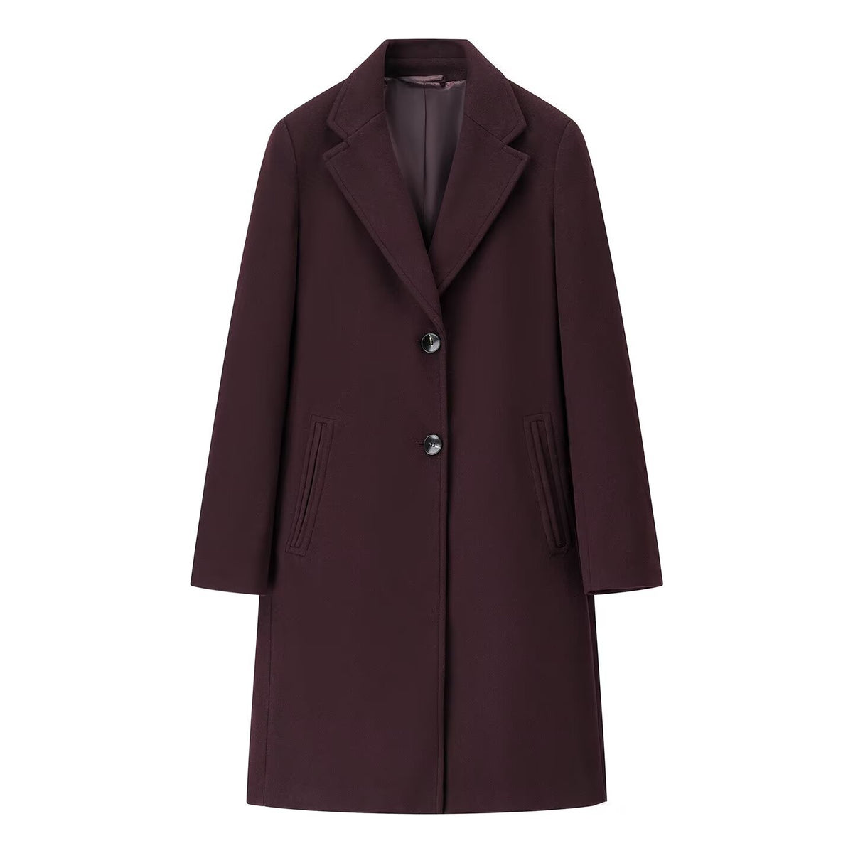 Women's Longline Single-Breasted Wool Blend Coat with Notched Collar and Welt Pockets Fashion Glam