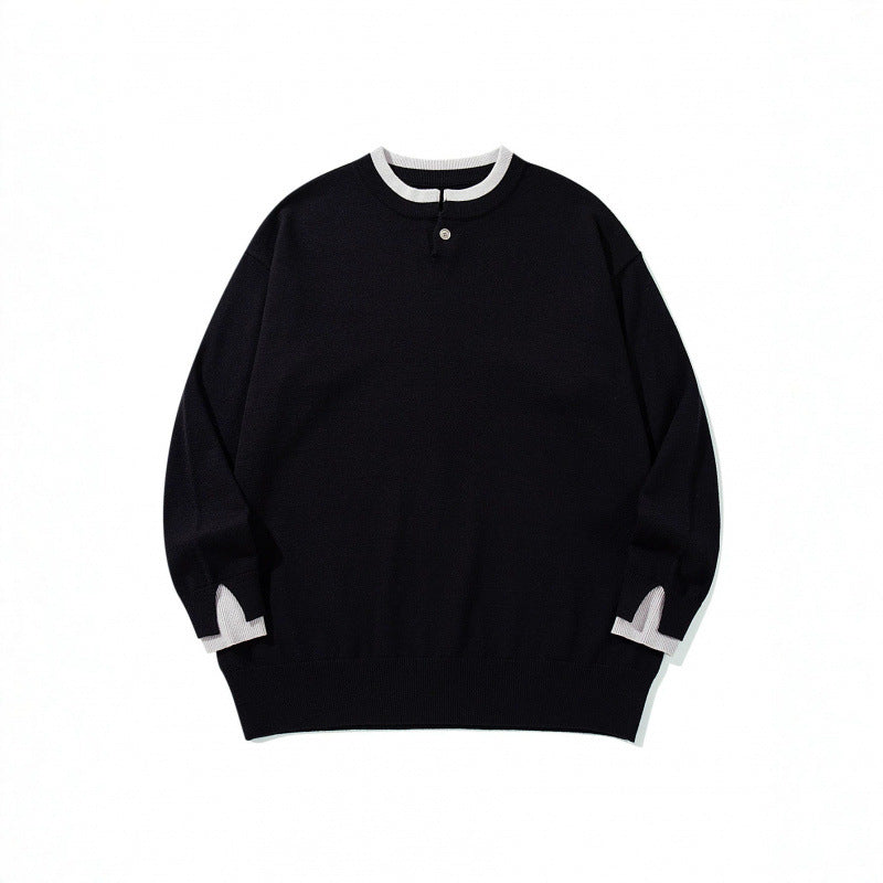 Unisex Oversize Fine Knit Sweater with Henley Button Placket and Slit Cuffs Fashion Glam