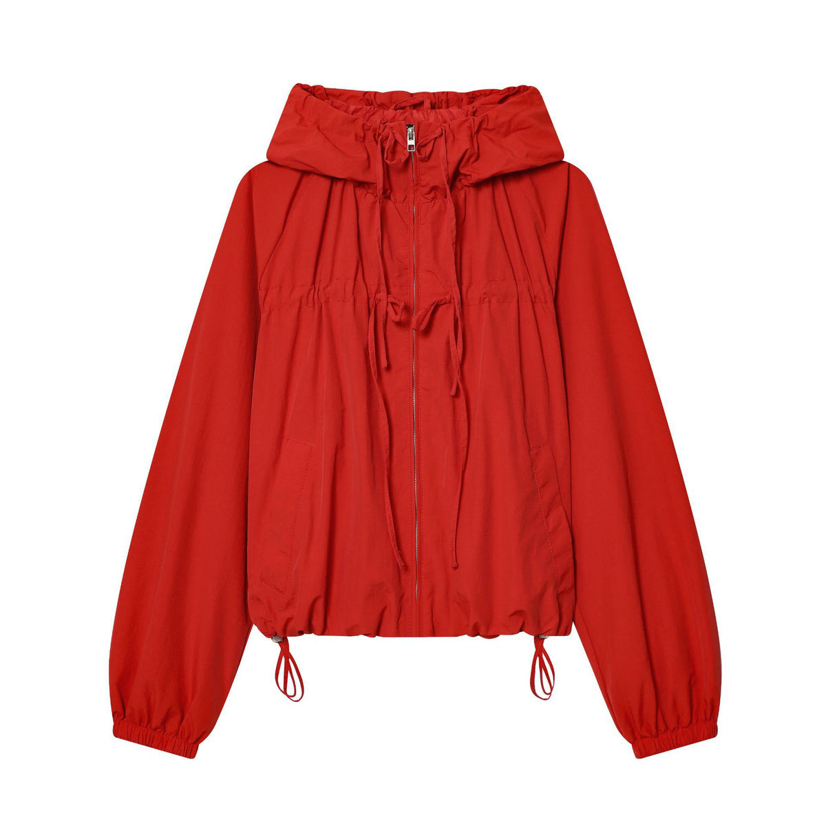 Women's lightweight cropped hoodie jacket with drawstring and zipper Fashion Glam