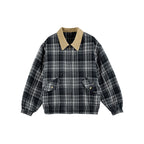 Unisex Checkered Boxy Over Shirt Jacket with Corduroy Collar, Concealed Zipper and Patch Flap Pockets Fashion Glam