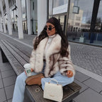 Women's Short Plush Faux Fur Bolero with Wide Shawl Collar and Soft High Pile Fashion Glam