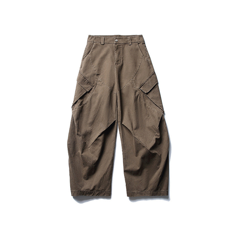 Men's wide cargo pants with asymmetrical flap pockets and cropped leg Fashion Glam