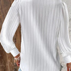 Women Pleated V-Neck Blouse with Lace Trim and Balloon Sleeves Fashion Glam