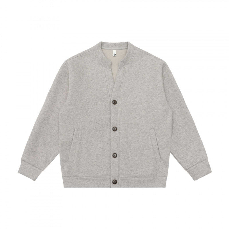 Unisex Casual Button Jacket made of Sweat Fabric with Stand-up Collar, Ribbed Cuffs and Side Pockets Fashion Glam
