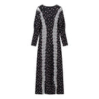 Women's Long Sleeve Maxi Dress with Lace Trimmings, Deep V-Neck and Floral All-Over Print Fashion Glam